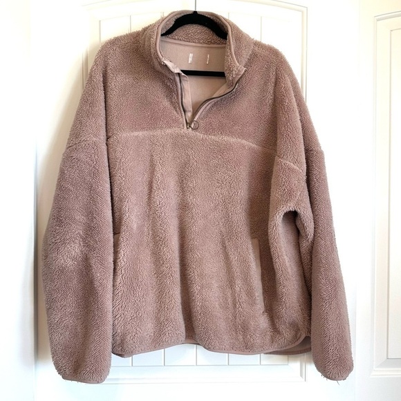 Sweaters - Dusty rose fuzzy pullover sweater super warm zip collar side pockets XL